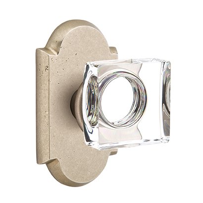 Emtek Modern Square Glass Double Dummy Door Knob with #1 Rose in Tumbled White Bronze