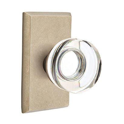 Emtek Modern Disc Glass Passage Door Knob with #3 Rose in Tumbled White Bronze