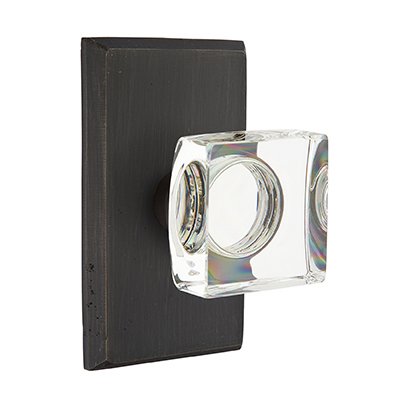 Emtek Modern Square Glass Passage Door Knob with #3 Rose in Medium Bronze