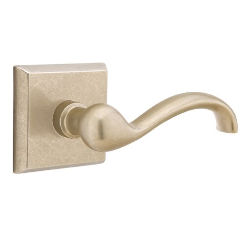 Emtek Passage Right Handed Teton Lever With #6 Rose in Tumbled White Bronze