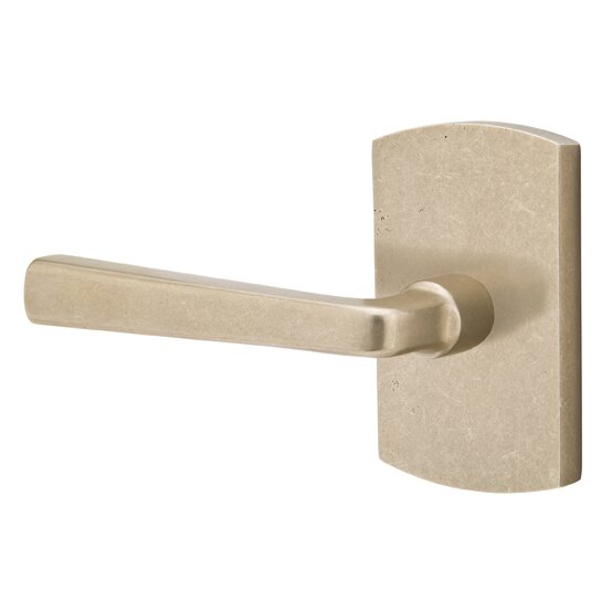 Emtek Privacy Left Handed Cimarron Lever And #4 Rose with Concealed Screws in Tumbled White Bronze