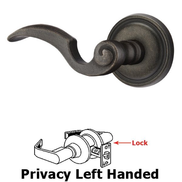 Emtek Privacy Left Handed Napoli Lever and #12 Rose with Concealed Screws in Medium Bronze