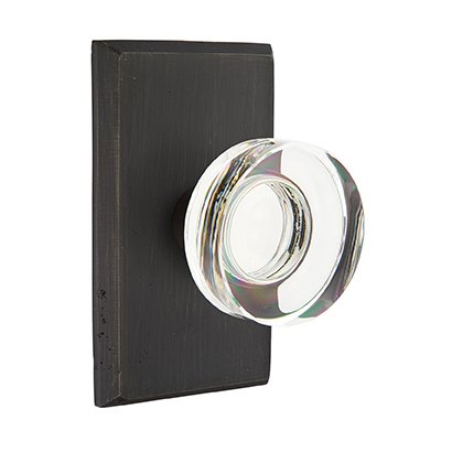 Emtek Modern Disc Glass Privacy Door Knob with #3 Rose in Medium Bronze