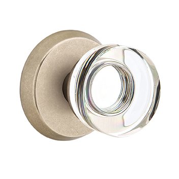 Emtek Modern Disc Glass Privacy Door Knob and #2 Rose with Concealed Screws in Tumbled White Bronze