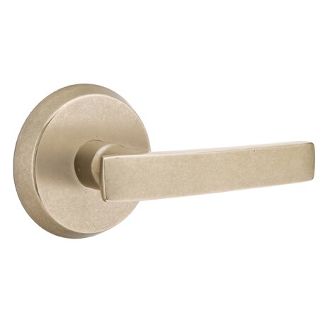 Emtek Privacy Right Handed Yuma Lever With #2 Rose in Tumbled White Bronze