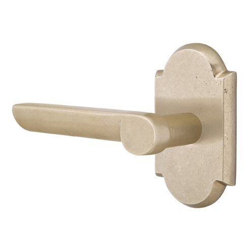 Emtek Privacy Left Handed Aurora Lever With #1 Rose in Tumbled White Bronze