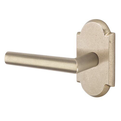 Emtek Privacy Mariposa Left Handed Lever with #1 Rose in Tumbled White Bronze