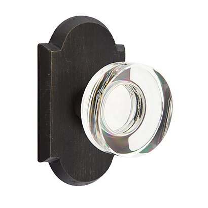 Emtek Modern Disc Glass Privacy Door Knob and #1 Rose with Concealed Screws in Medium Bronze