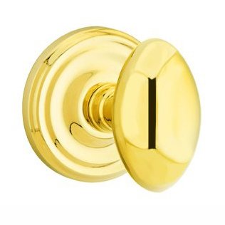 Emtek Single Dummy Egg Door Knob With Regular Rose in Unlacquered Brass