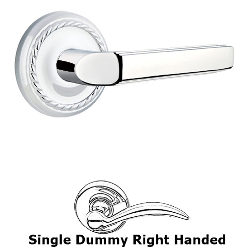 Emtek Single Dummy Right Handed Milano Door Lever With Rope Rose in Polished Chrome