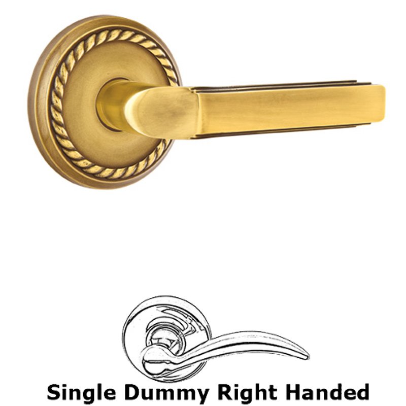 Emtek Single Dummy Right Handed Milano Door Lever With Rope Rose in French Antique Brass