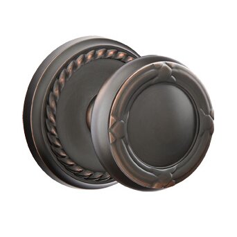 Emtek Single Dummy Ribbon & Reed Knob With Rope Rose in Oil Rubbed Bronze