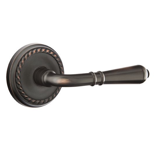 Emtek Single Dummy Right Handed Turino Door Lever With Rope Rose in Oil Rubbed Bronze