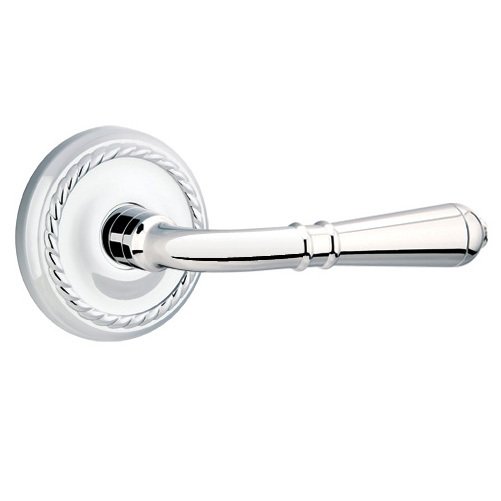Emtek Single Dummy Right Handed Turino Door Lever With Rope Rose in Polished Chrome