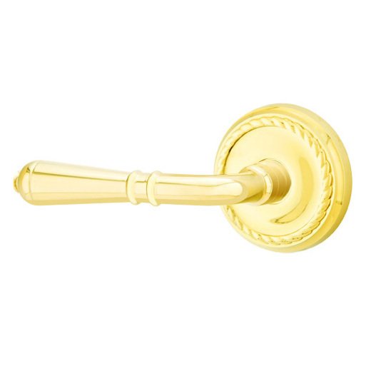 Emtek Single Dummy Left Handed Turino Door Lever With Rope Rose in Unlacquered Brass