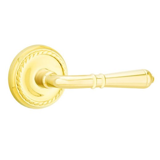 Emtek Single Dummy Right Handed Turino Door Lever With Rope Rose in Unlacquered Brass