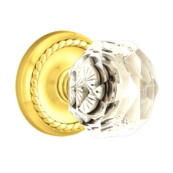 Emtek Diamond Double Dummy Door Knob with Rope Rose in Unlacquered Brass