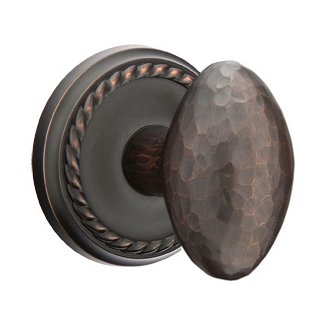 Emtek Double Dummy Hammered Egg Door Knob with Rope Rose in Oil Rubbed Bronze