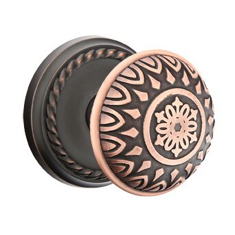 Emtek Double Dummy Lancaster Knob With Rope Rose in Oil Rubbed Bronze