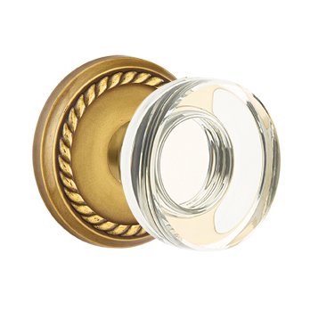 Emtek Modern Disc Glass Double Dummy Door Knob with Rope Rose in French Antique Brass