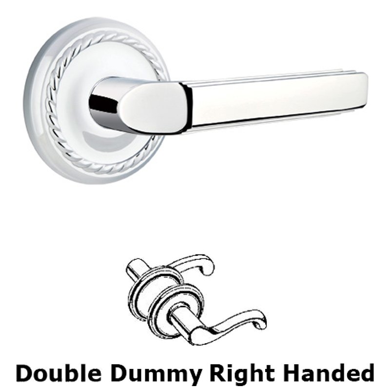 Emtek Double Dummy Right Handed Milano Door Lever With Rope Rose in Polished Chrome