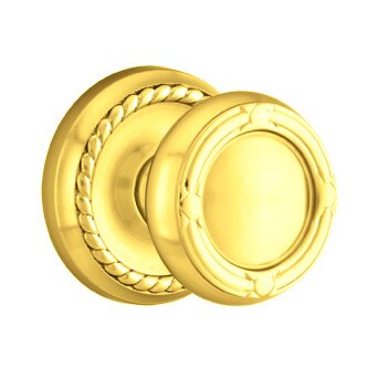 Emtek Double Dummy Ribbon & Reed Knob With Rope Rose in Polished Brass