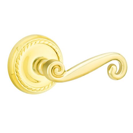 Emtek Double Dummy Right Handed Rustic Door Lever With Rope Rose in Polished Brass