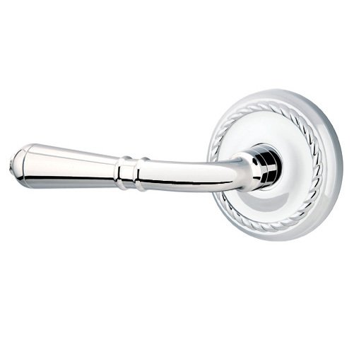 Emtek Double Dummy Left Handed Turino Door Lever With Rope Rose in Polished Chrome
