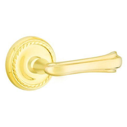 Emtek Double Dummy Wembley Right Handed Lever With Rope Rose in Unlacquered Brass