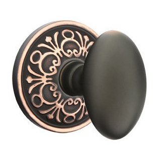 Emtek Single Dummy Egg Door Knob With Lancaster Rose in Oil Rubbed Bronze