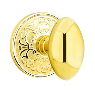 Emtek Single Dummy Egg Door Knob With Lancaster Rose in Unlacquered Brass