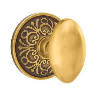 Emtek Single Dummy Egg Door Knob With Lancaster Rose in French Antique Brass