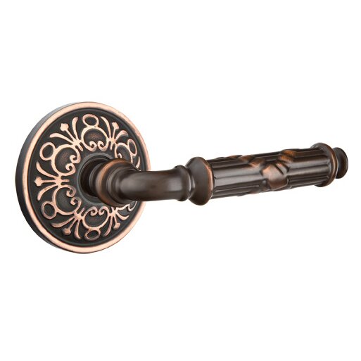 Emtek Single Dummy Right Handed Ribbon & Reed Lever With Lancaster Rose in Oil Rubbed Bronze