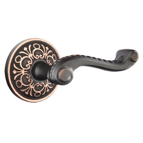 Emtek Single Dummy Right Handed Rope Lever With Lancaster Rose in Oil Rubbed Bronze