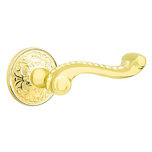 Emtek Single Dummy Right Handed Rope Lever With Lancaster Rose in Unlacquered Brass