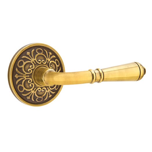 Emtek Single Dummy Right Handed Turino Door Lever With Lancaster Rose in French Antique Brass
