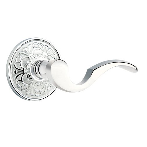 Emtek Double Dummy Right Handed Cortina Door Lever With Lancaster Rose in Polished Chrome