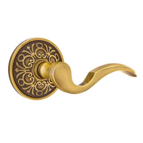 Emtek Double Dummy Right Handed Cortina Door Lever With Lancaster Rose in French Antique Brass