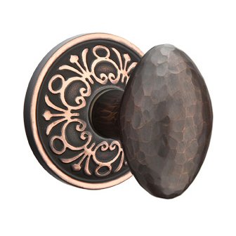 Emtek Double Dummy Hammered Egg Door Knob with Lancaster Rose in Oil Rubbed Bronze