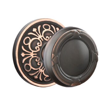 Emtek Double Dummy Ribbon & Reed Knob With Lancaster Rose in Oil Rubbed Bronze