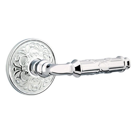 Emtek Double Dummy Ribbon & Reed Right Handed Lever With Lancaster Rose in Polished Chrome