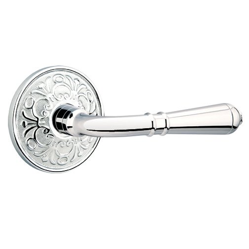 Emtek Double Dummy Right Handed Turino Door Lever With Lancaster Rose in Polished Chrome