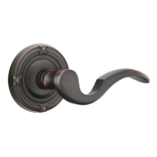 Emtek Single Dummy Right Handed Cortina Door Lever With Ribbon & Reed Rose in Oil Rubbed Bronze