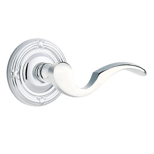 Emtek Single Dummy Right Handed Cortina Door Lever With Ribbon & Reed Rose in Polished Chrome