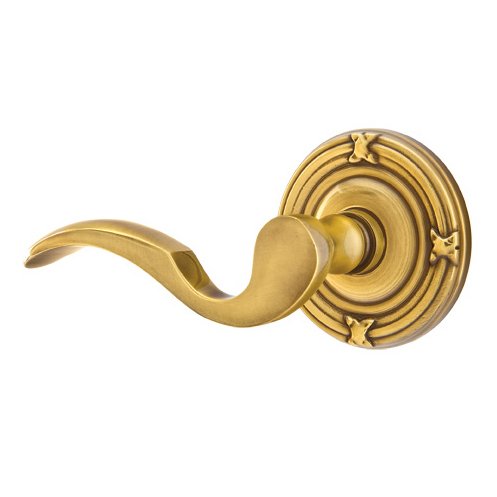 Emtek Single Dummy Left Handed Cortina Door Lever With Ribbon & Reed Rose in French Antique Brass