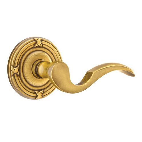 Emtek Single Dummy Right Handed Cortina Door Lever With Ribbon & Reed Rose in French Antique Brass