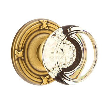 Emtek Single Dummy Georgetown Door Knob with Ribbon & Reed Rose in French Antique Brass