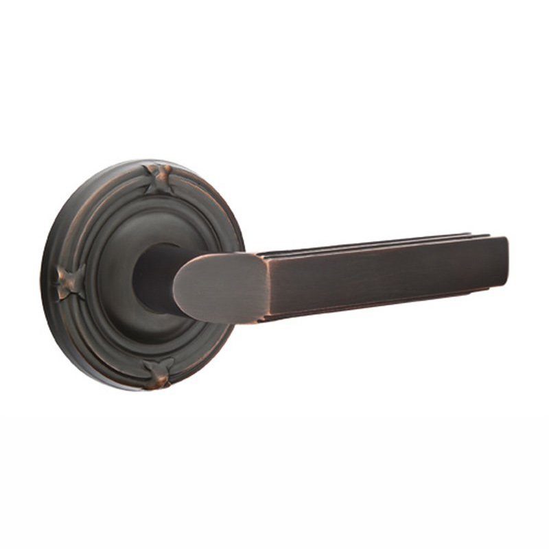 Emtek Single Dummy Right Handed Milano Door Lever With Ribbon & Reed Rose in Oil Rubbed Bronze