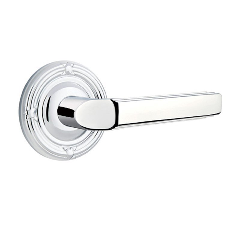 Emtek Single Dummy Right Handed Milano Door Lever With Ribbon & Reed Rose in Polished Chrome
