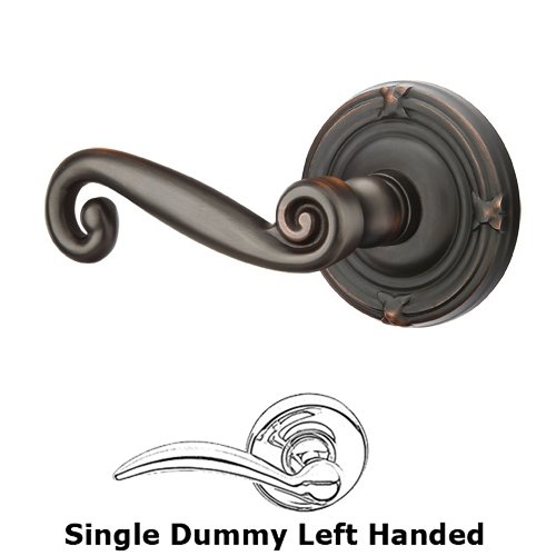 Emtek Single Dummy Left Handed Rustic Door Lever With Ribbon & Reed Rose in Oil Rubbed Bronze